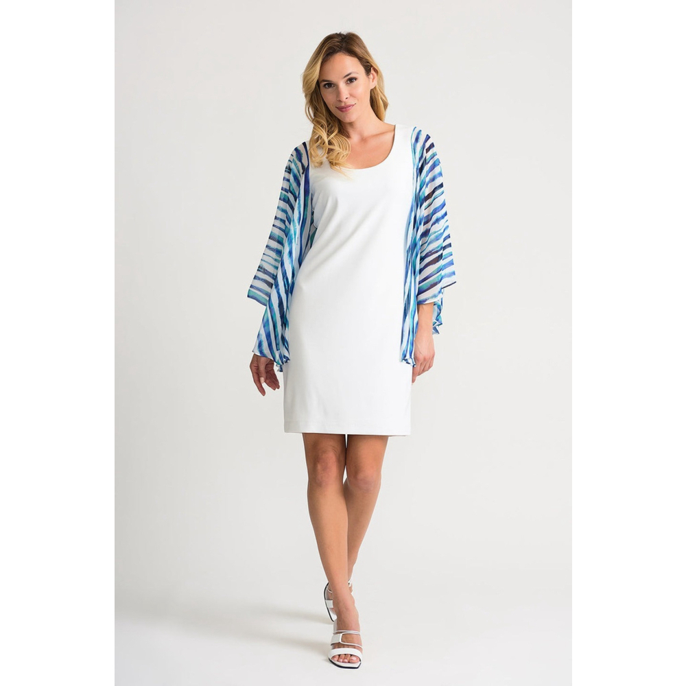 Joseph Ribkoff Midi Dress Bell Sleeve White Blue Sz 12 Resort Vacation Cruise